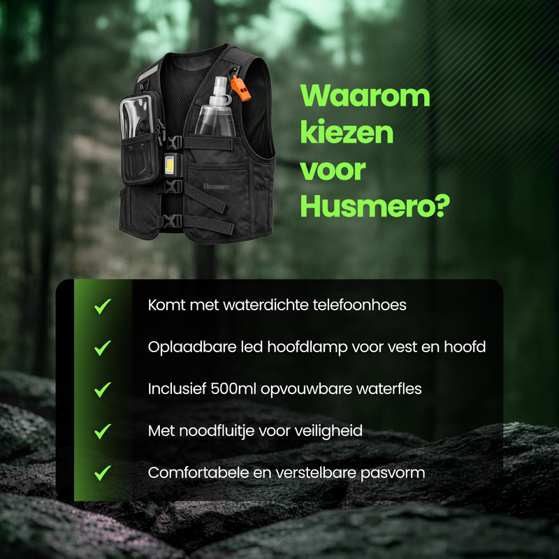 Husmero hardloopvest noodfluitje en verstelbare pasvorm